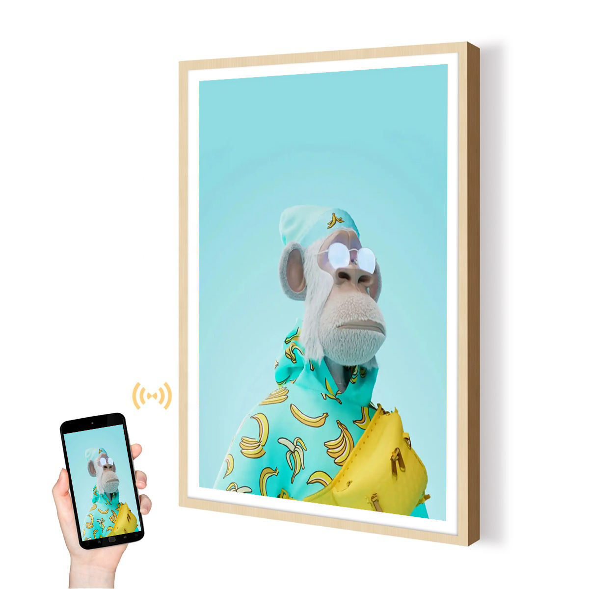 Digital Photo Frame Wifi - 27 インチスマートクラウド写真ビデオ NFT ディスプレイ画面高解像度ポータブルアート Wifi ディスプレイデジタル額縁木製