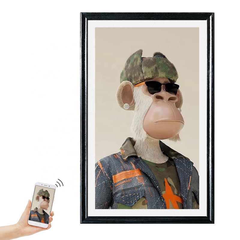 Digital Photo Frame Wifi - 壁掛け式アンチグレアタッチ27インチ木製フレームデジタルフォトフレーム（WiFiタッチスクリーン、ビデオ再生、Android11 OS搭載）