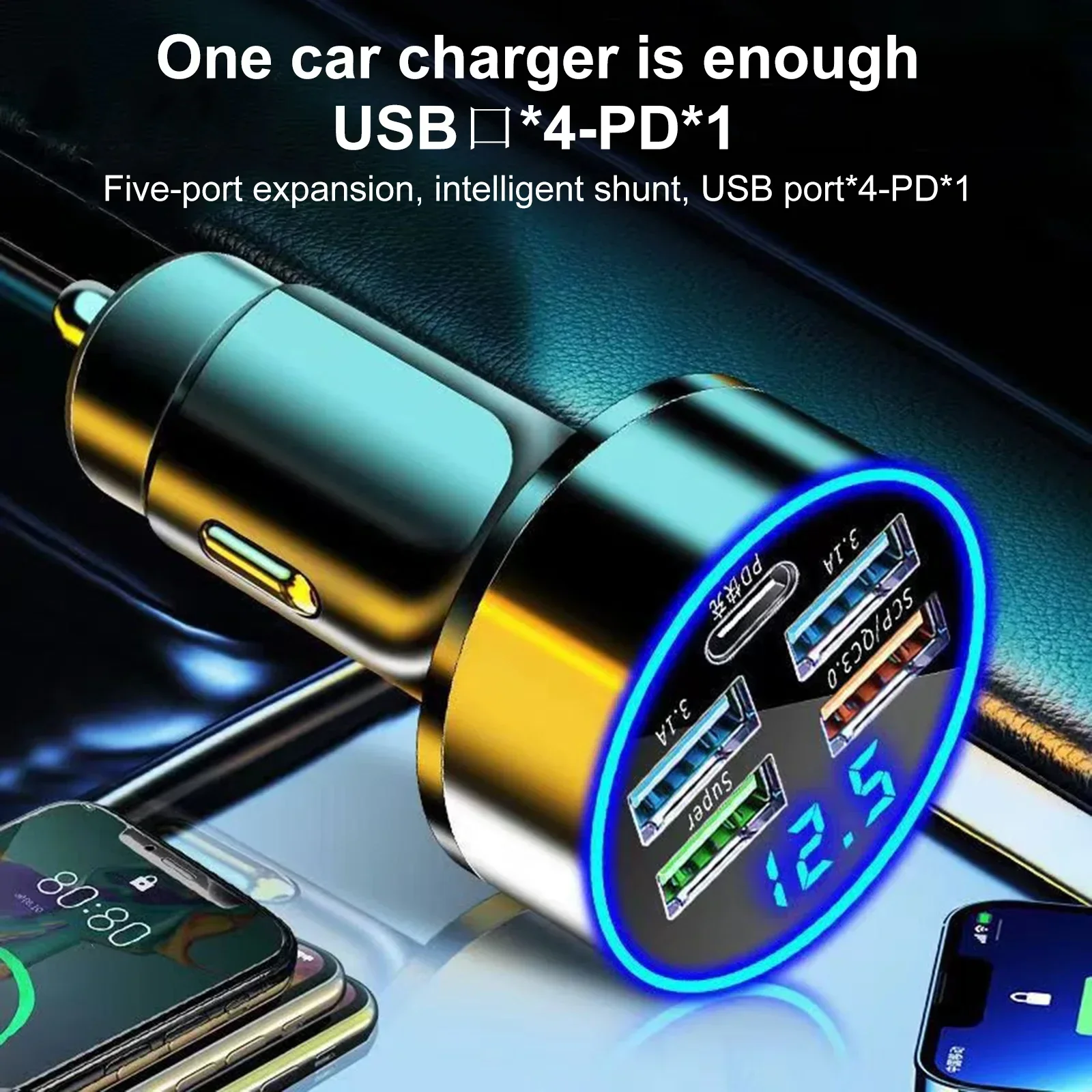 Election Electronics & Gadgets Store Woocommerce Theme - 250W超急速充電カーチャージャー 5in1アダプター 充電ヘッドコンバーター 4USB+PD 携帯電話 ワンタッチ3ポート電子機器用