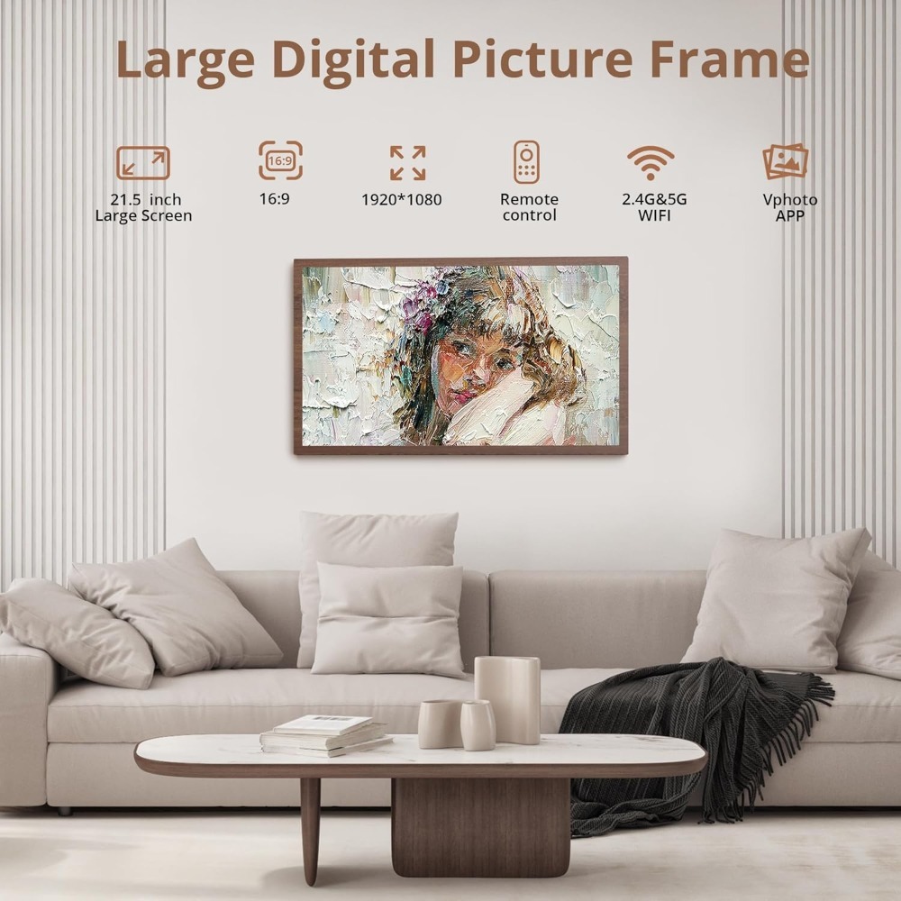 JHZ 新型大型デジタルフォトフレーム 21.5インチ画面  - Digital Photo Frame Wifi のレビューと価格